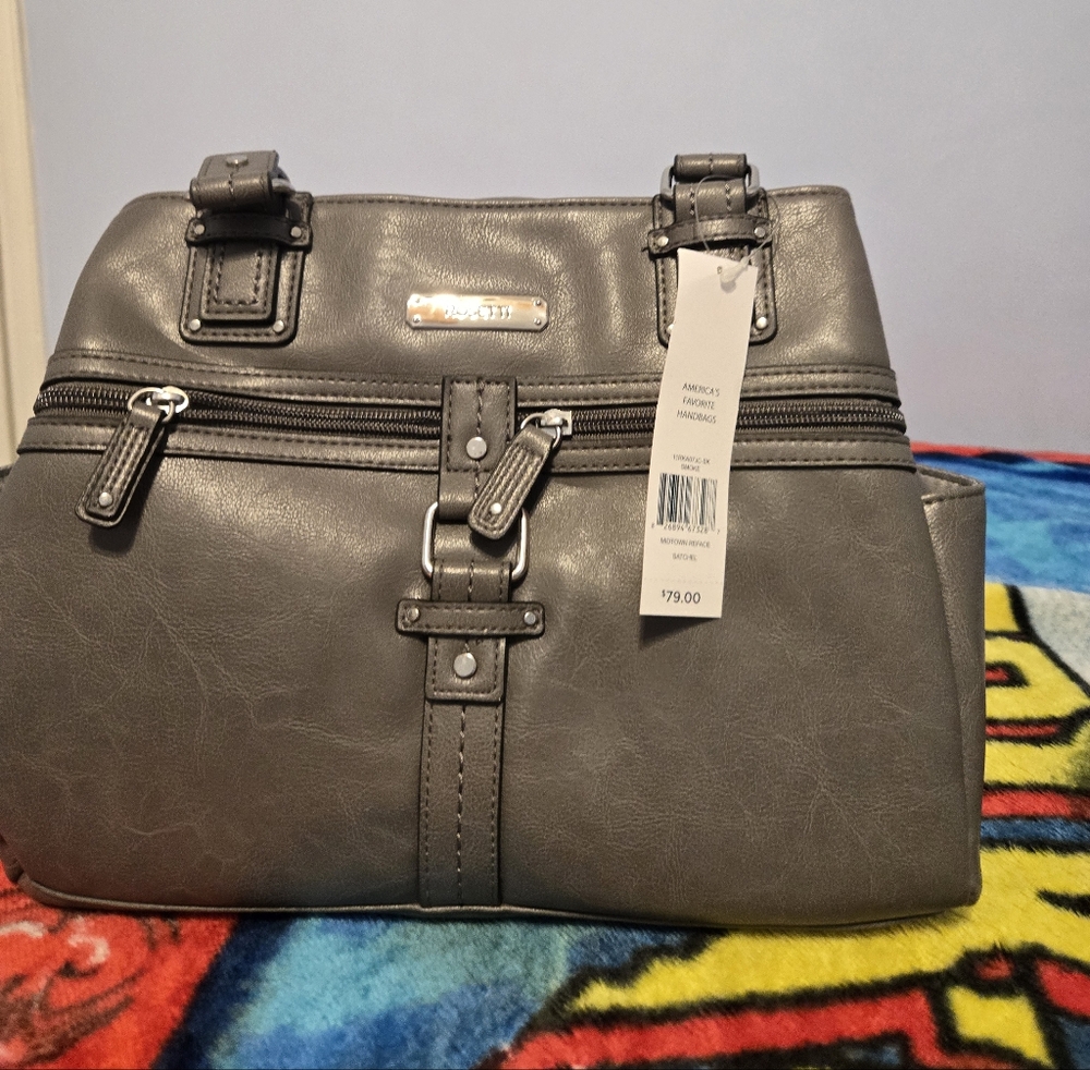 Rosetti Gray Satchel with Buckle Accents